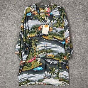 NEW Island Collection Hawaiian Shirt XXL Multicolor All Over Muscle Car Print